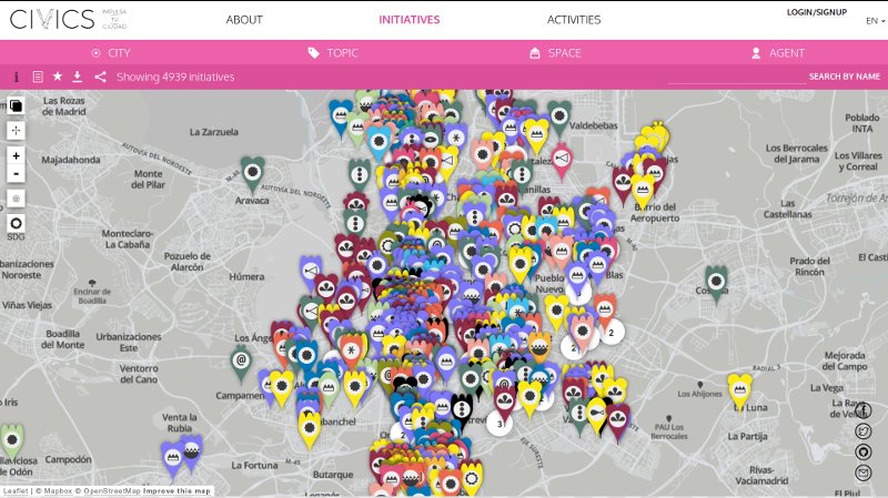 Imagen del mapa de actividades organizadas por iniciativas ciudadanas en Madrid y México DF