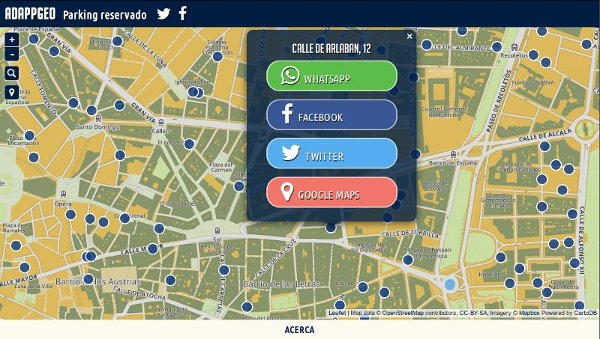 Imagen del mapa para encontrar y compartir la localización de plazas de aparcamiento reservado en la ciudad de Madrid